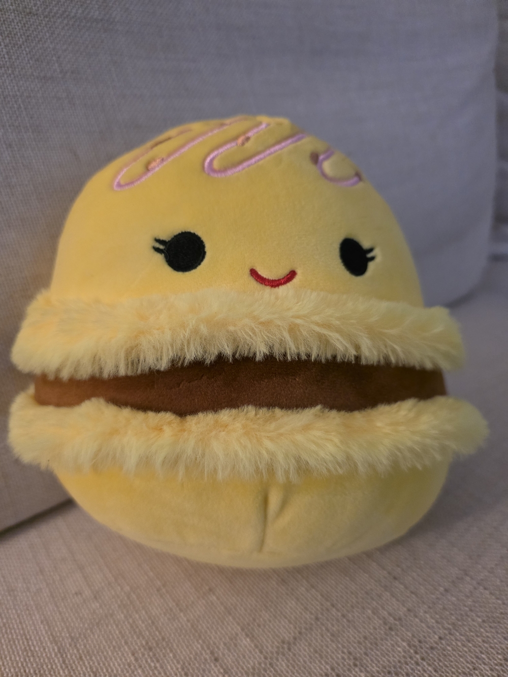 NWT Squishmallows 8" Visconti Lemon And Chocolate Macaron Plush with Pink Accent